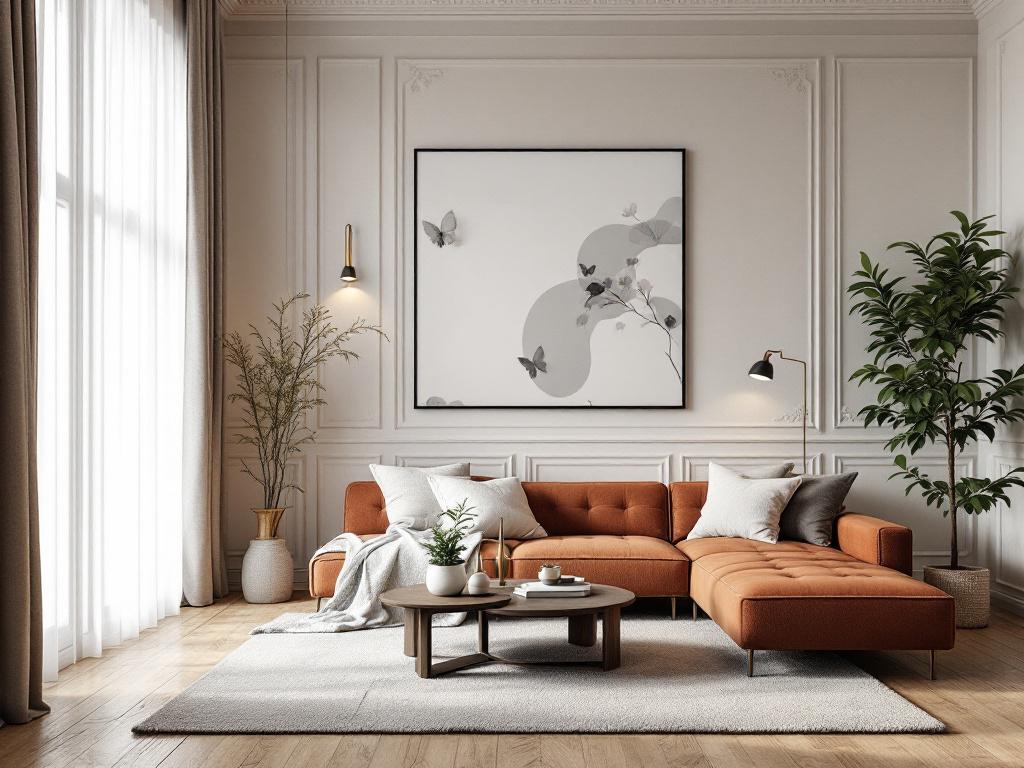 Неоклассика в интерьере гостиной с молдингами