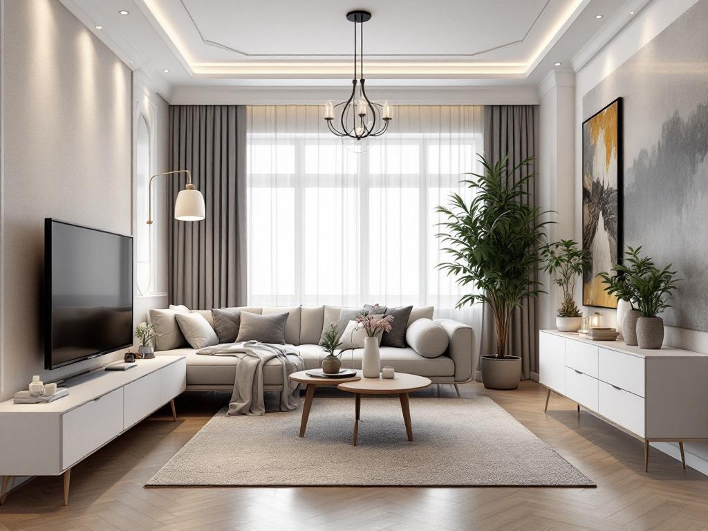 Современный стиль контемпорари в квартире с открытой планировкой