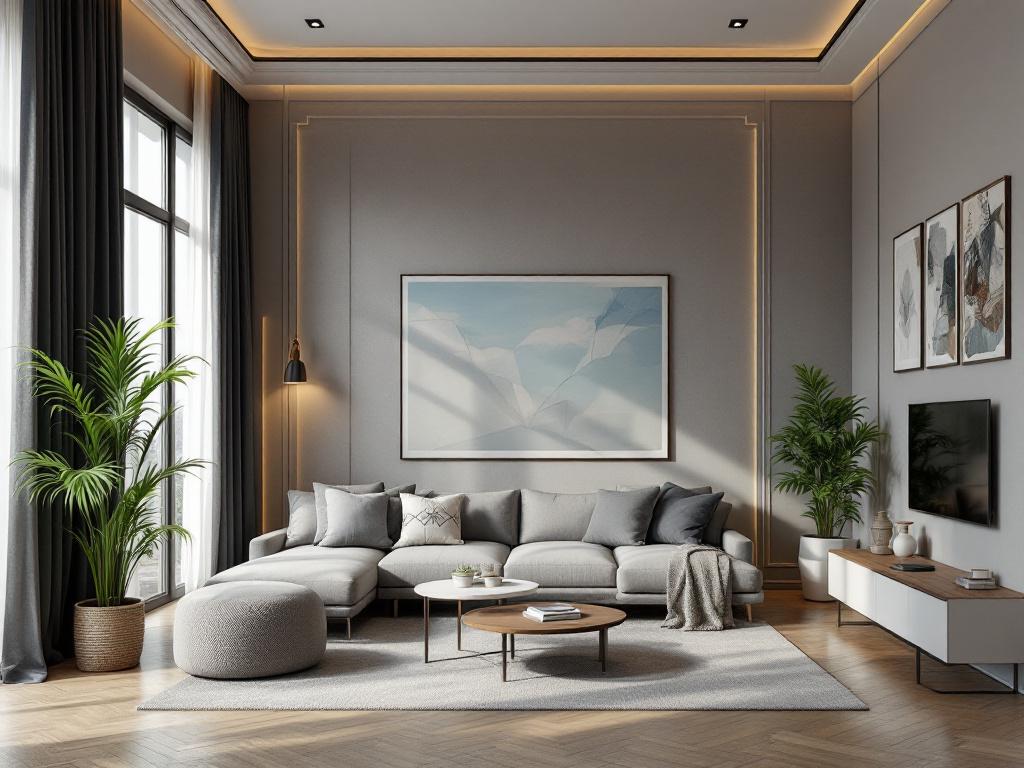 3D визуализация дизайна гостиной с реалистичной передачей материалов