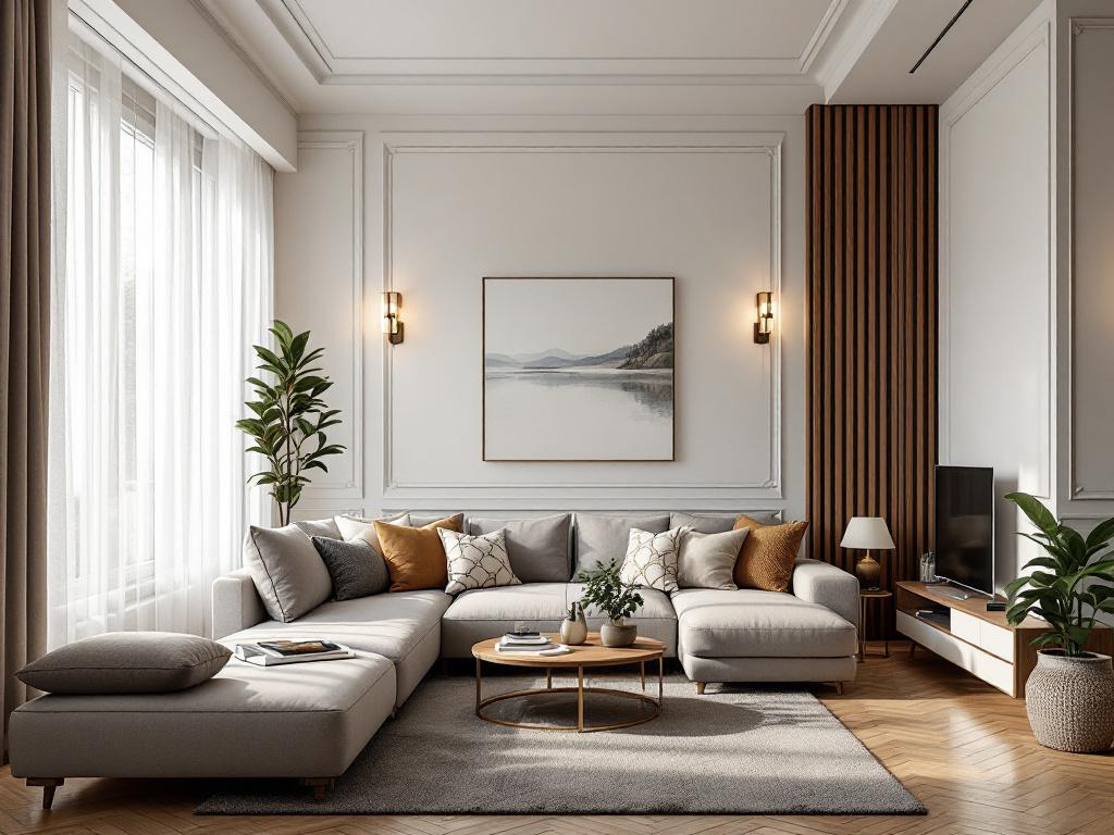 Тёмная акцентная стена для визуальной коррекции узкой комнаты