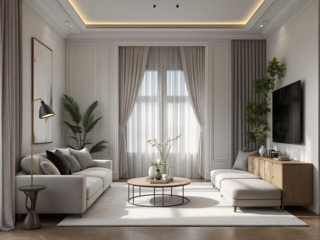 Система адаптивного освещения в гостиной премиум-интерьера