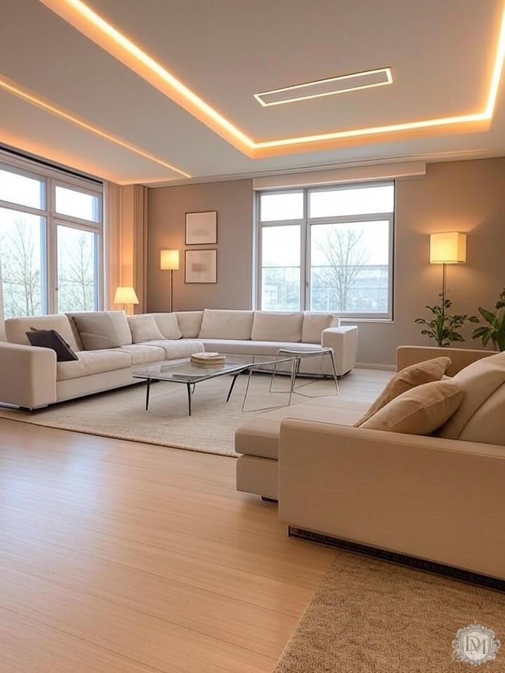 многоуровневое освещение в гостиной