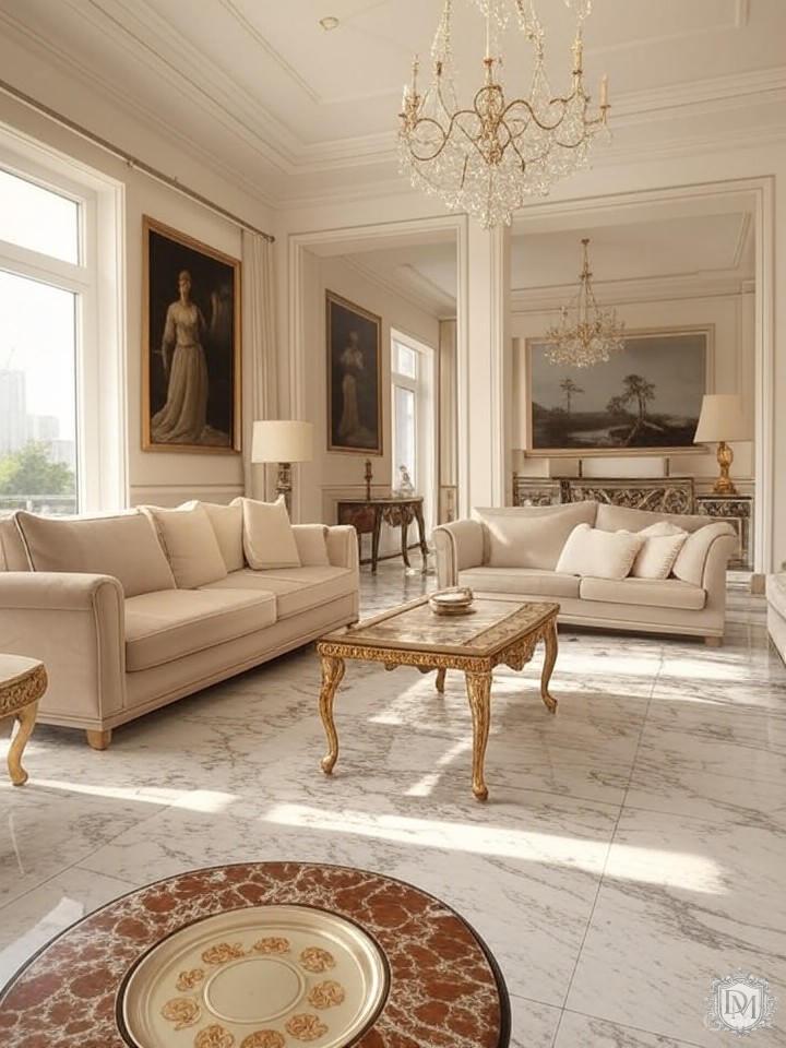 неоклассика в гостиной ЖК Золотой дизайн интерьера