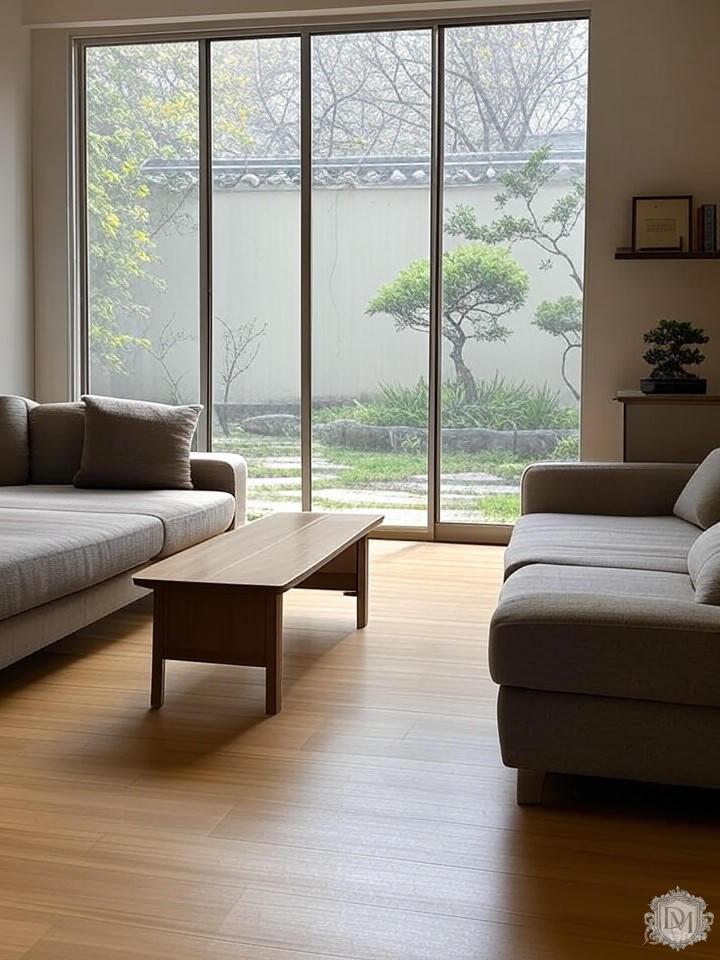 Гостиная в стиле японский минимализм в ЖК Сады Пекина