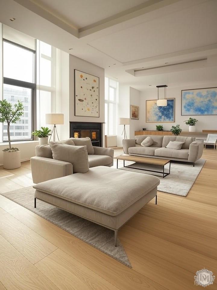 Дизайн гостиной с высокими потолками в ЖК Ривер Хаус