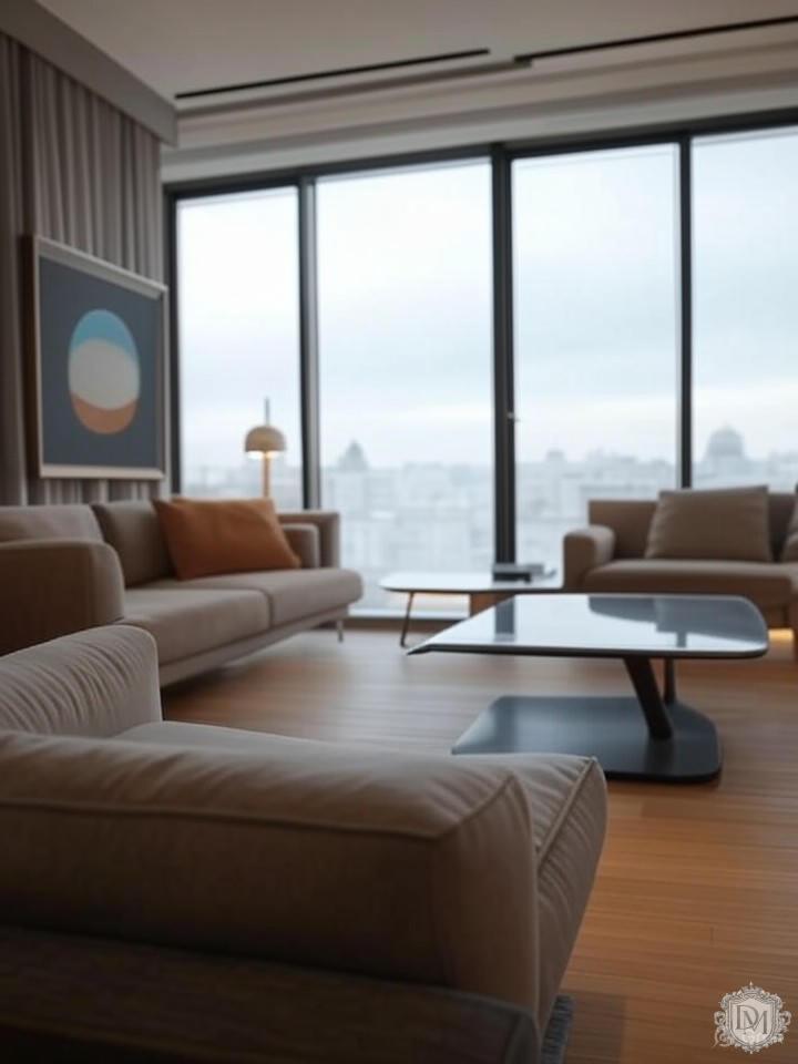 Открытая планировка квартиры в ЖК Ривер Хаус с зонированием