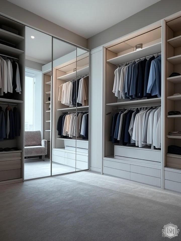 Гардеробная комната с системами хранения на заказ в квартире Пресня Сити