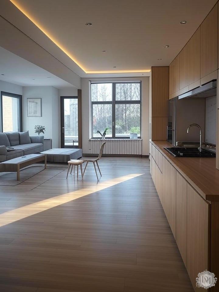 Зонирование open space кухни и гостиной