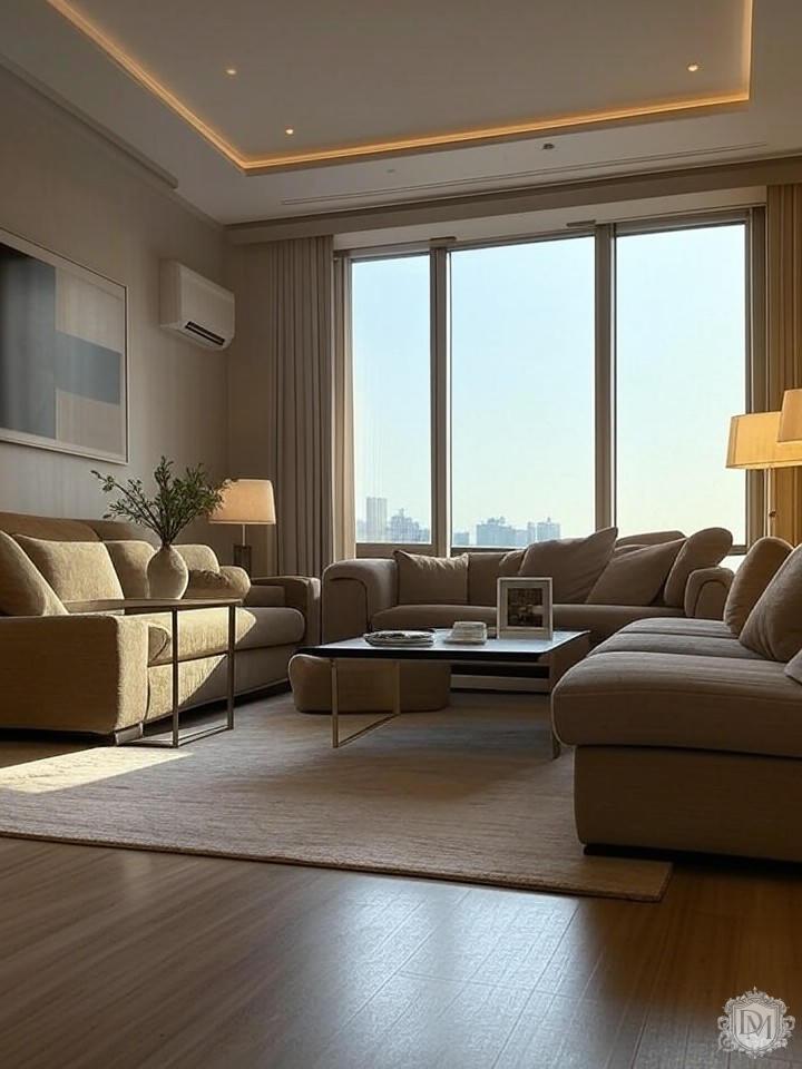 Многоуровневое освещение в гостиной