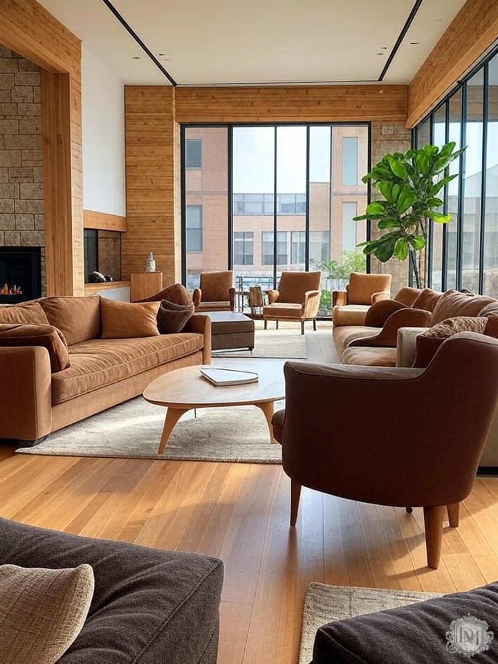 Интерьер с натуральными материалами дерево камень текстиль в современной квартире