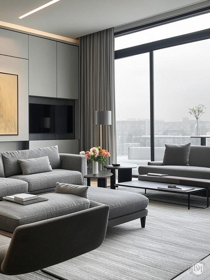 Минималистичная гостиная со скрытыми технологиями в Barkli Residence