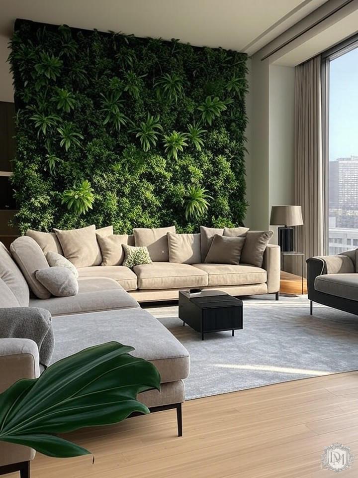Биофильный дизайн с живой стеной в элитной квартире