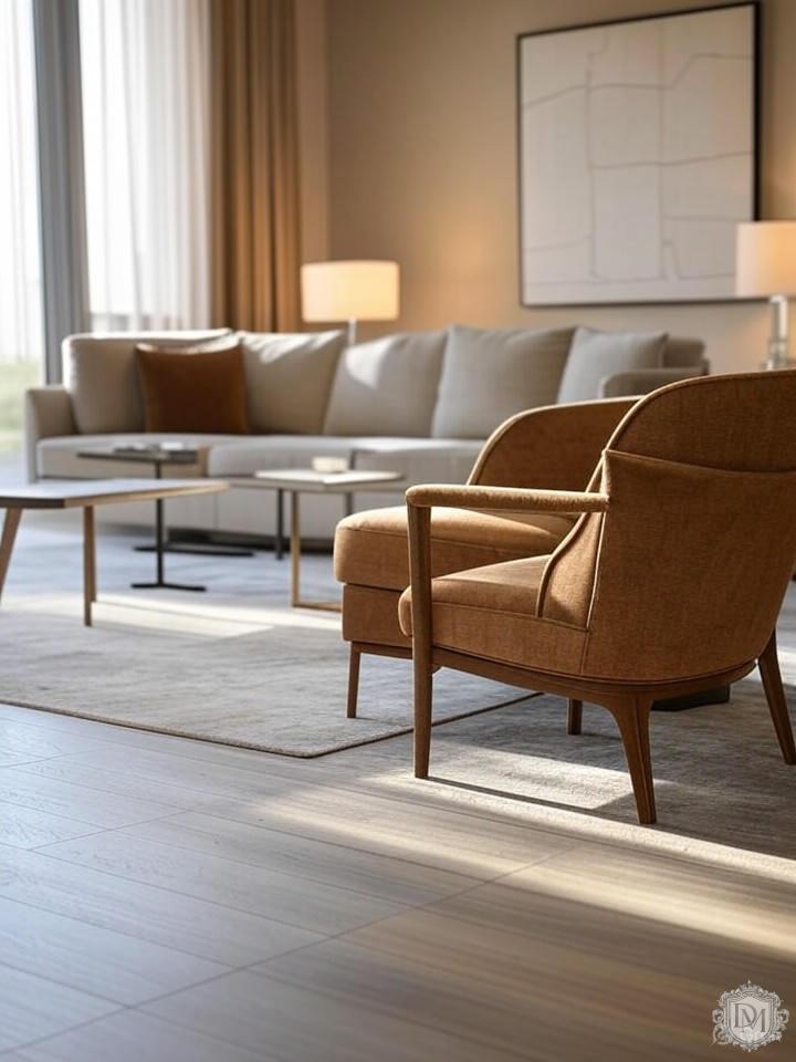 Дизайнерская мебель в интерьере гостиной ЖК Баркли Парк