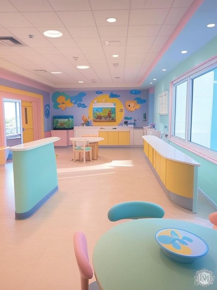 дизайн ресепшен детской стоматологии с игровыми элементами