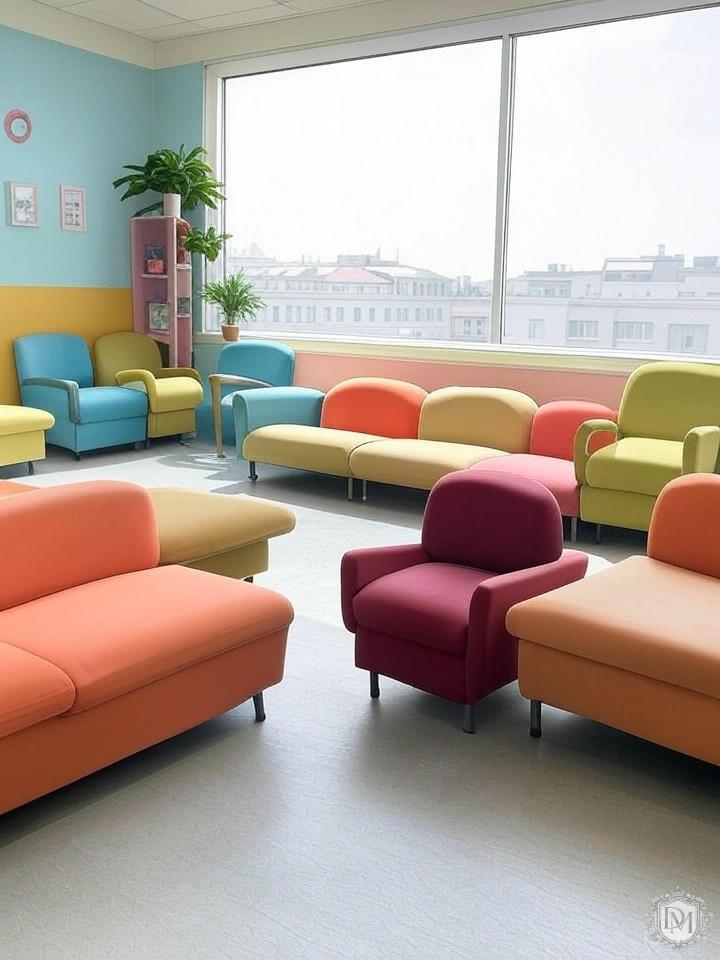 мебель в зоне ожидания детской стоматологии с мягкими модулями