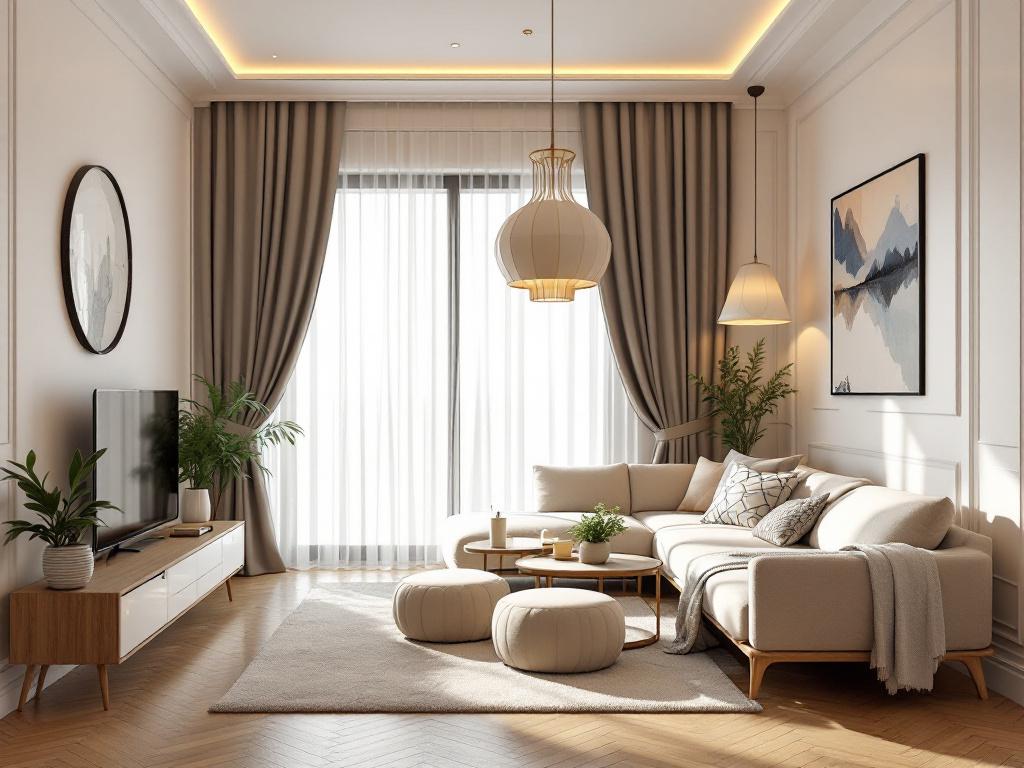 Открытая планировка с зонированием кухни и гостиной