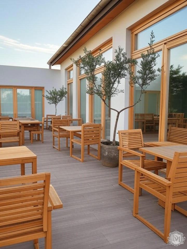 Современная минималистичная терраса в дизайне коттеджа