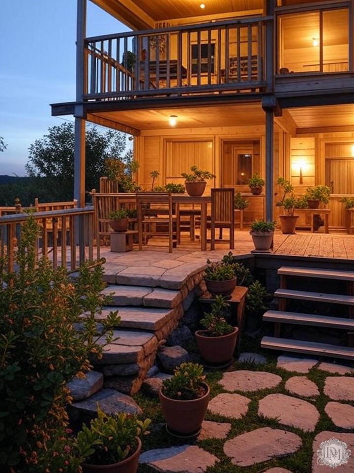 Многоуровневое освещение террасы в вечернее время