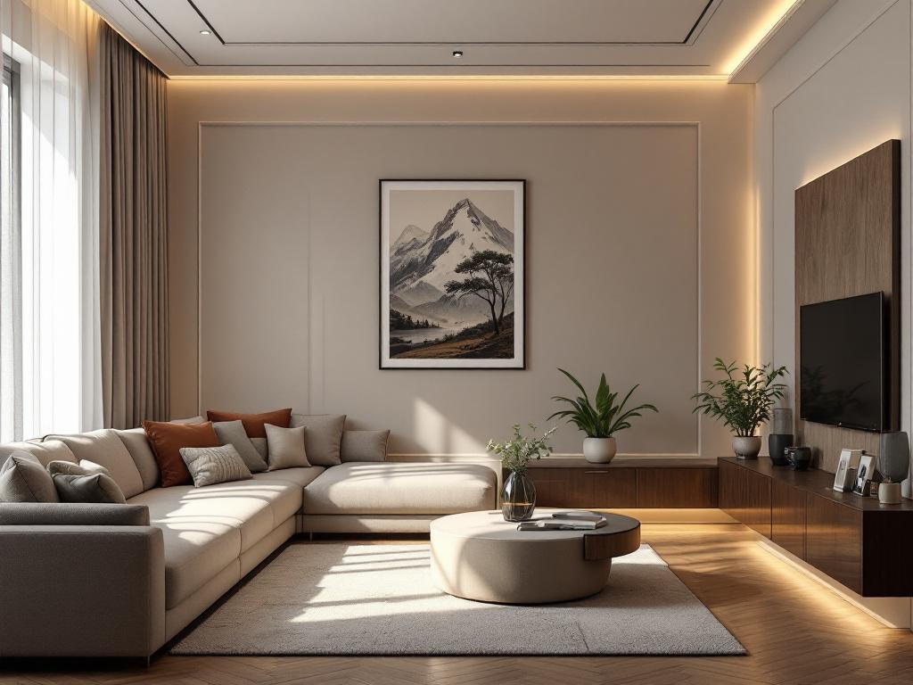 современная гостиная с уникальным дизайном интерьера