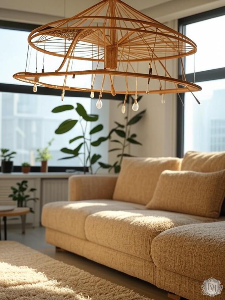 Светильники из натуральных материалов: дерево, ротанг, лён в эко-интерьере