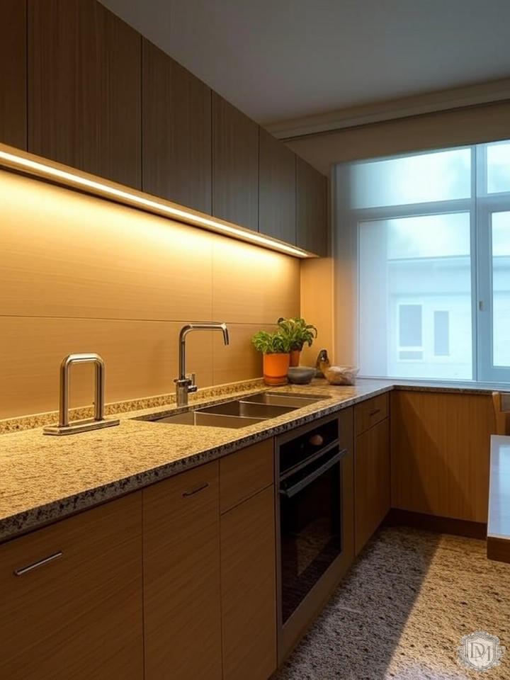 Подсветка рабочей зоны кухни светодиодной лентой под шкафами