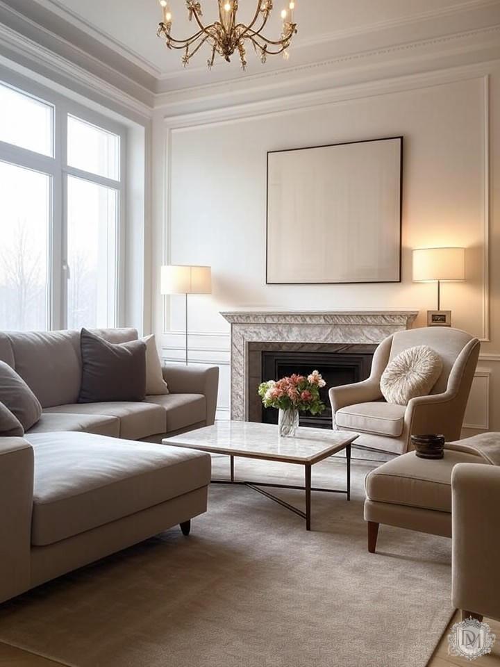 Неоклассический дизайн гостиной в премиальной квартире московского ЖК