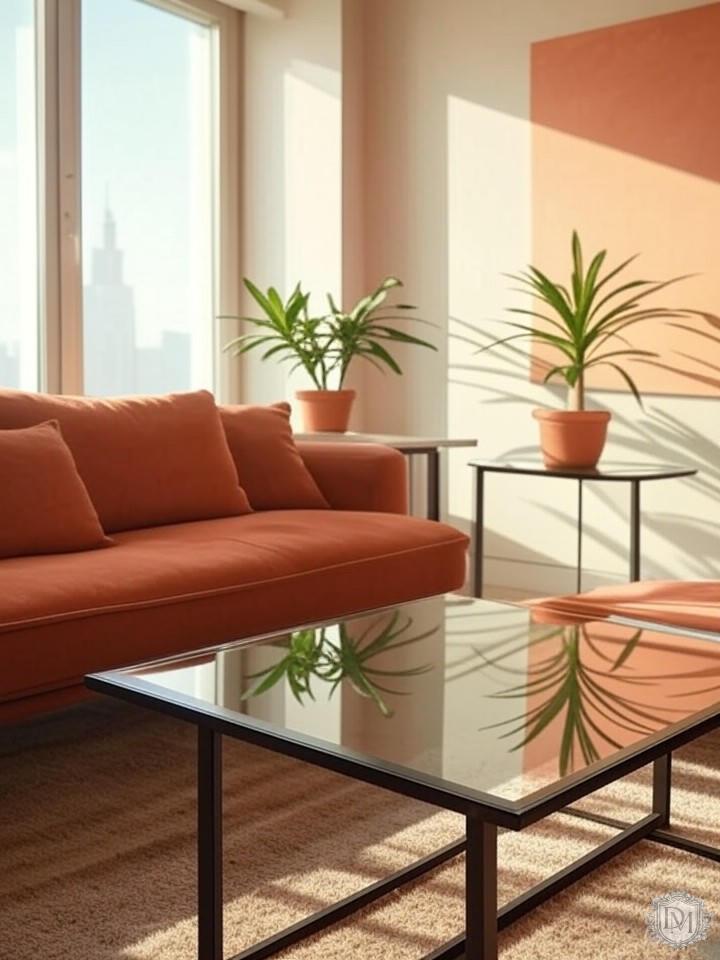 Терракотовые акценты в дизайне гостиной московской квартиры