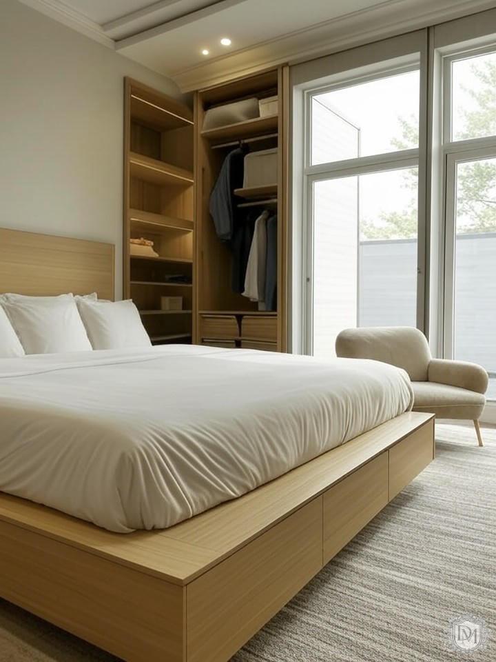 Встроенные системы хранения и гардеробные в дизайне спальни