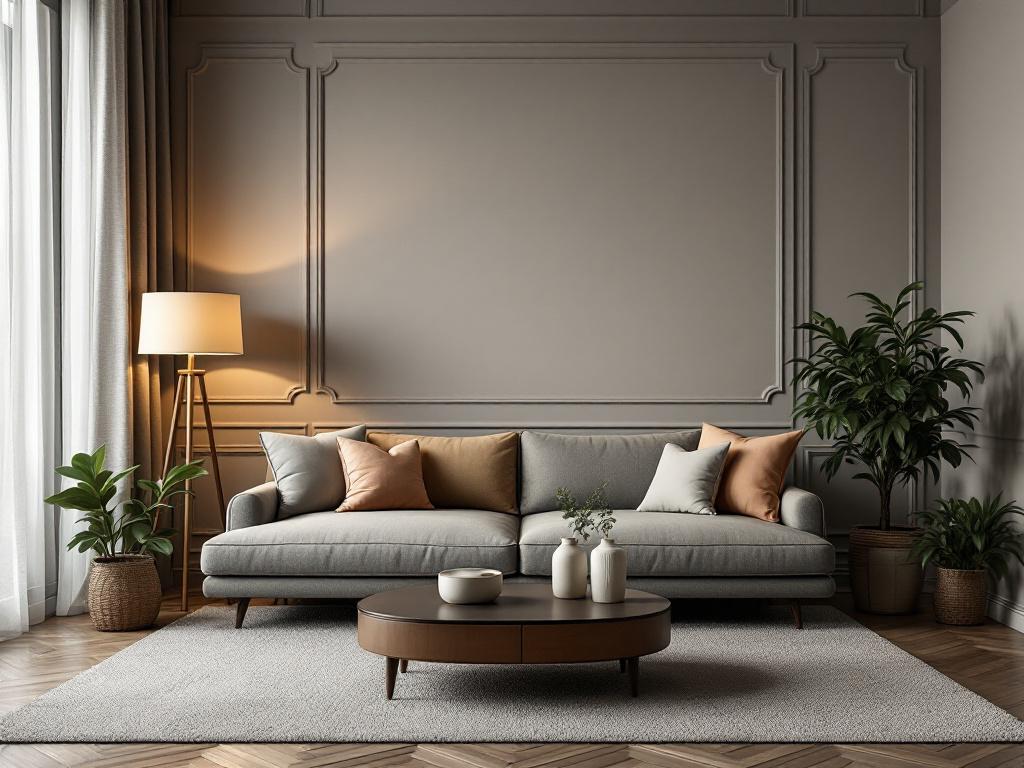 Интерьер с разнообразными натуральными текстурами дерева льна и камня