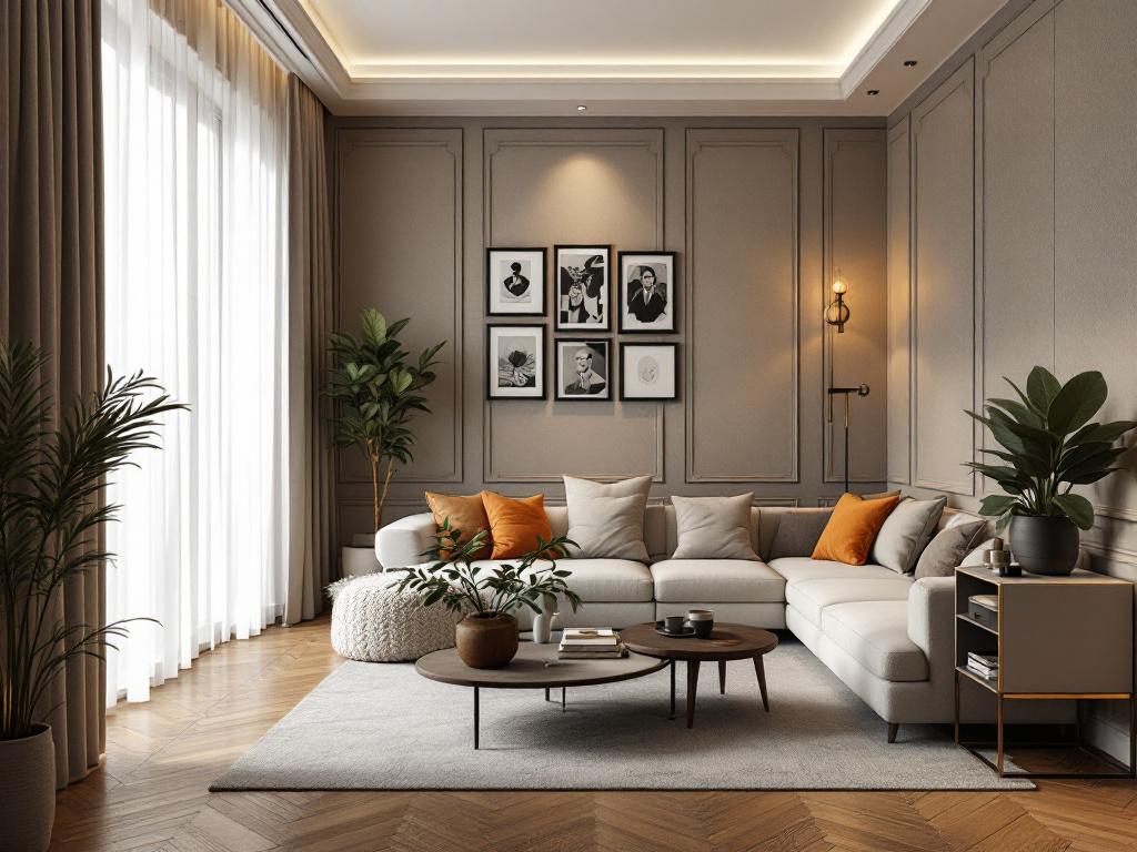 Панорамные окна в гостиной двухэтажного коттеджа