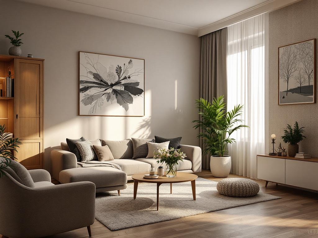 многоуровневое освещение в гостиной двухкомнатной квартиры