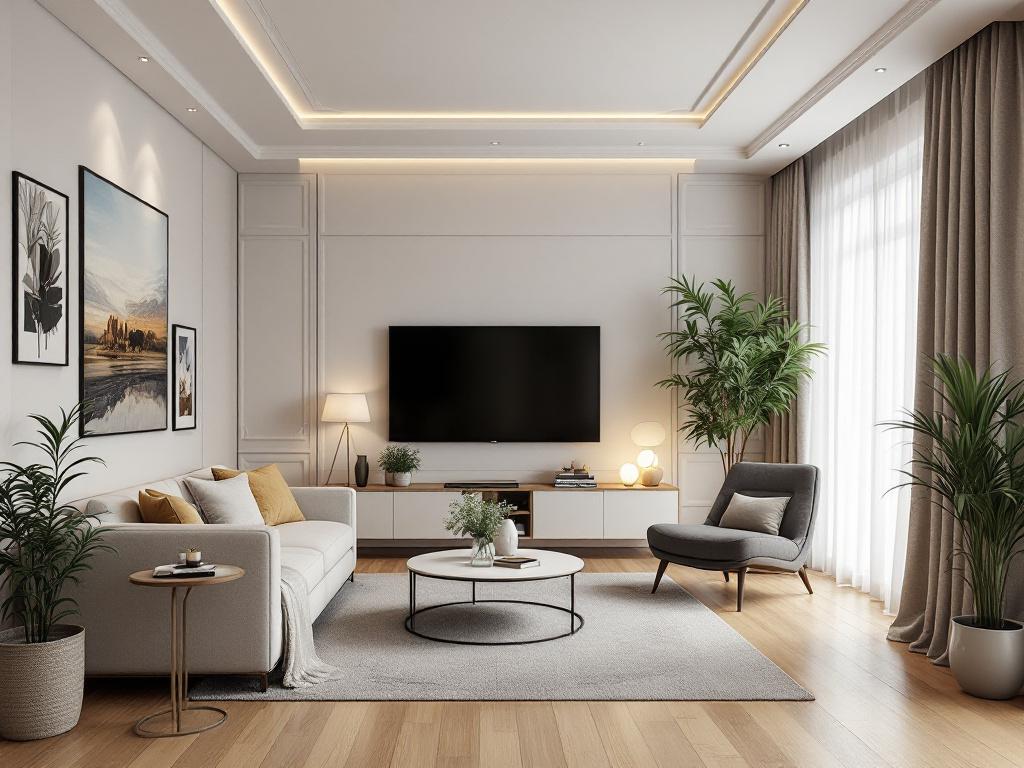 Гостиная в скандинавском стиле в двухуровневой квартире