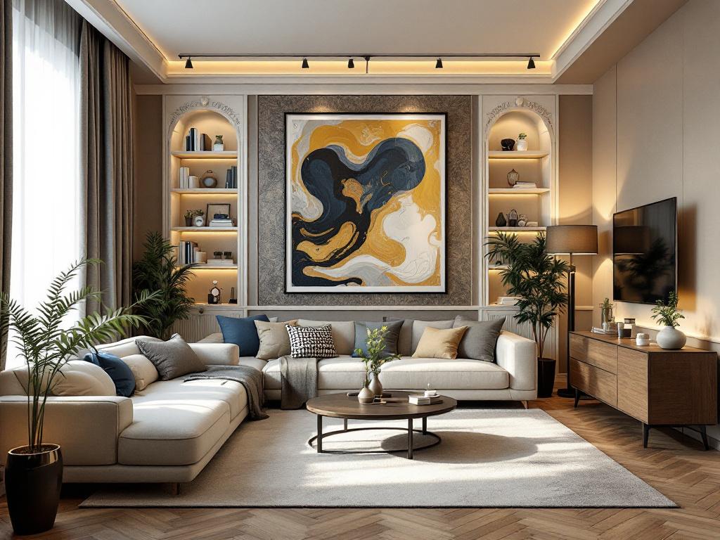 Многоуровневое освещение в гостиной двухуровневой квартиры