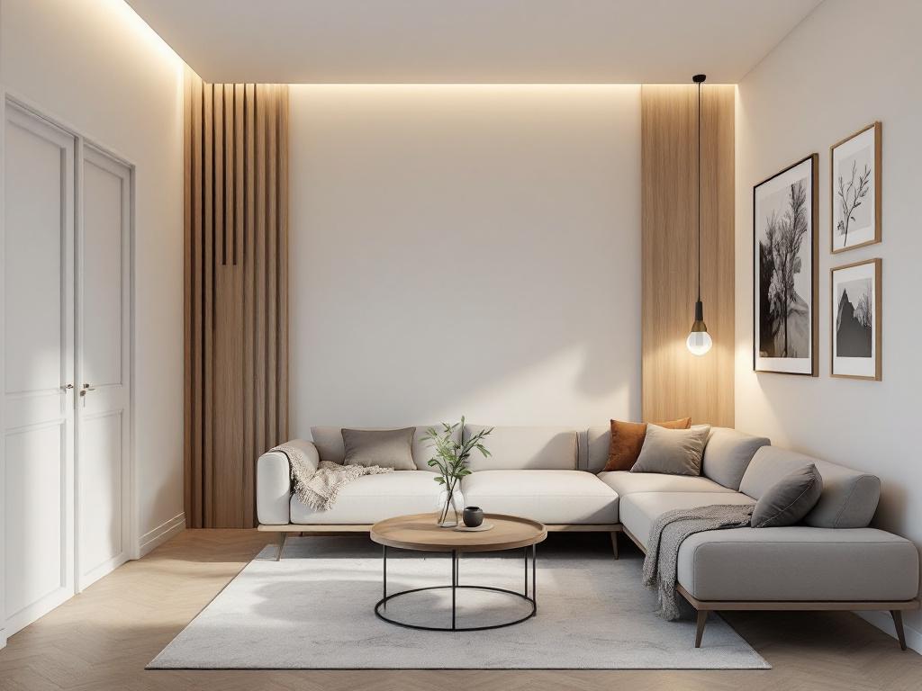 минималистичный интерьер квартиры со скрытыми системами хранения