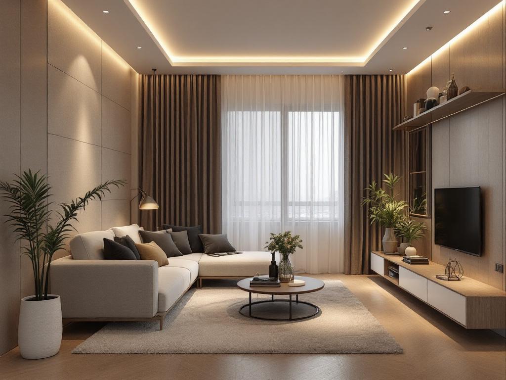 Эскизный дизайн-проект с визуализацией гостиной частного дома