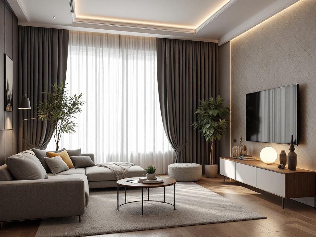 Современный интерьер частного дома с панорамными окнами и натуральными материалами