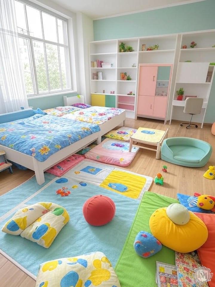 Зонирование детской комнаты на спальную, игровую и учебную зоны