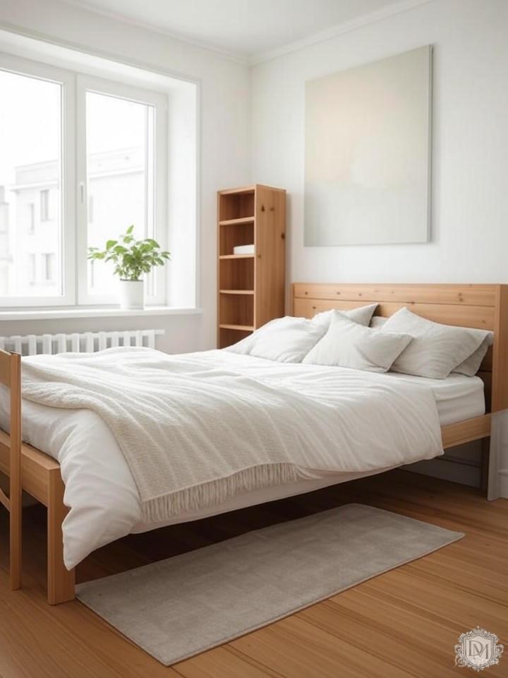 Детская комната в скандинавском стиле с белыми стенами и деревянной мебелью