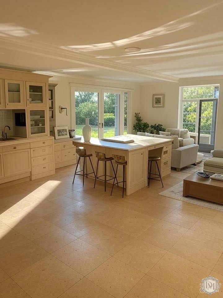 Открытая планировка кухни-гостиной в загородном доме