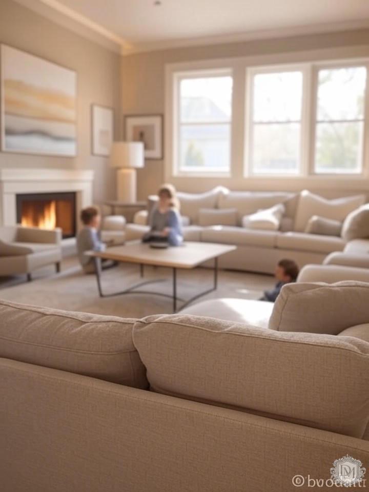 Семейная гостиная в загородном доме с детской зоной