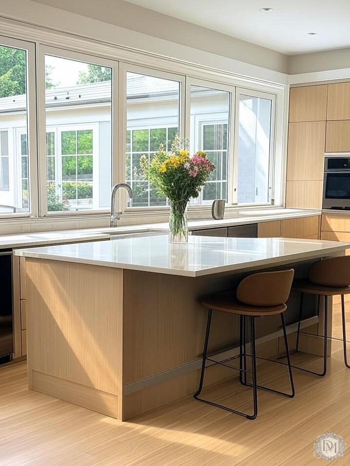 Современная кухня с островом в загородном доме