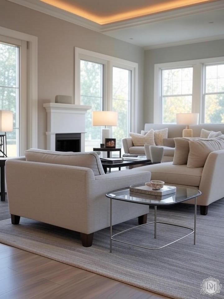 Многоуровневое освещение в гостиной загородного дома