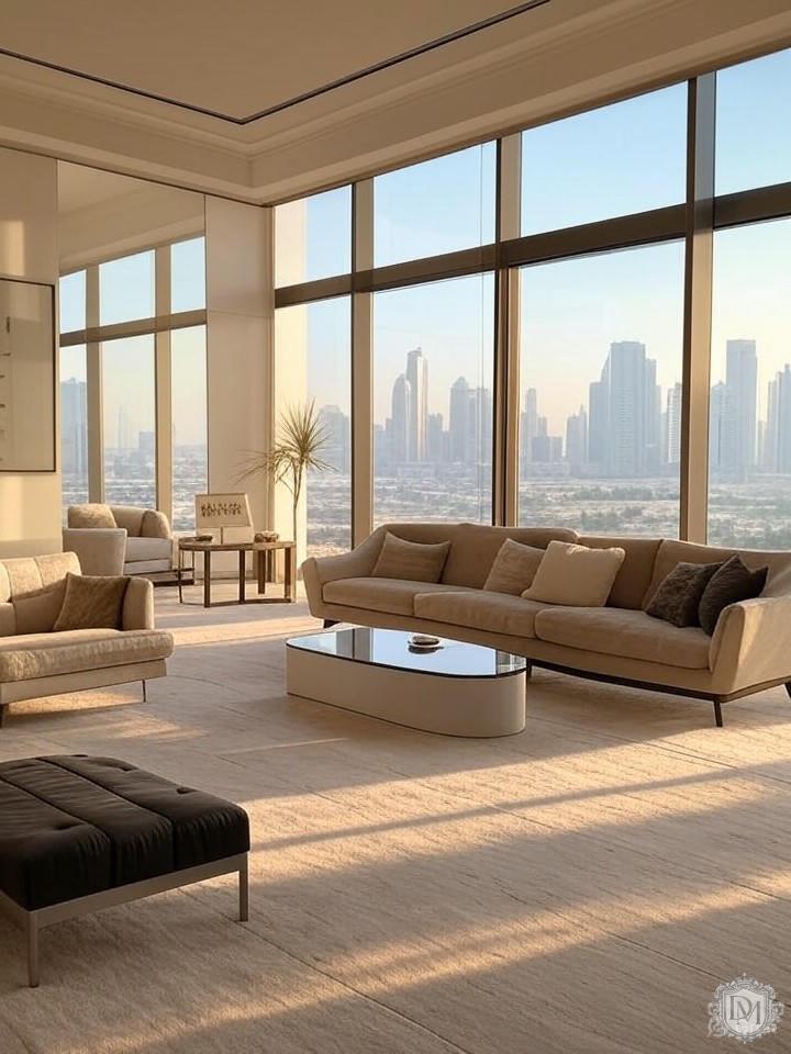 Элитный дизайн интерьера в Дубае с панорамными окнами