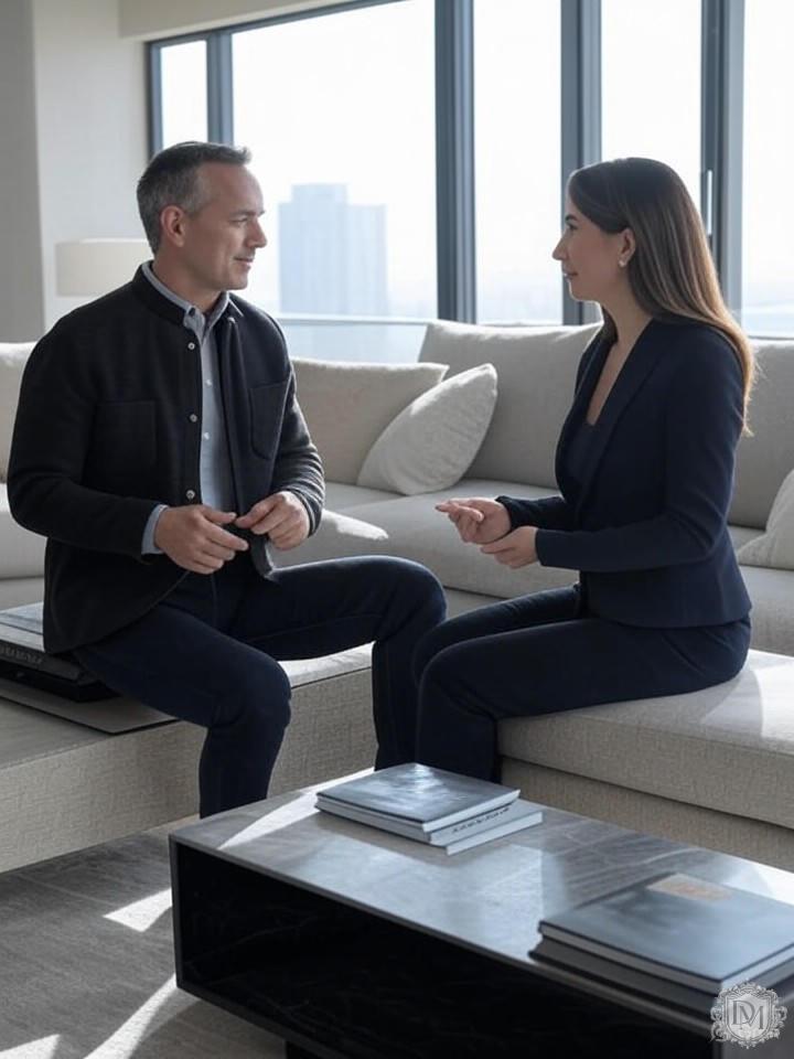 встреча дизайнера с клиентом для обсуждения проекта пентхауса