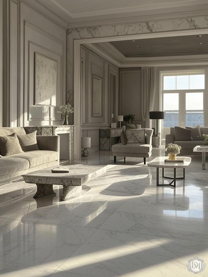 современная классика в интерьере пентхауса с мрамором