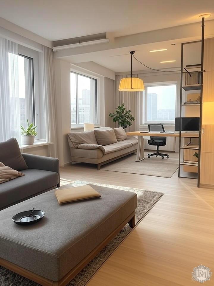 современный дизайн однокомнатной квартиры в Москве с зонированием