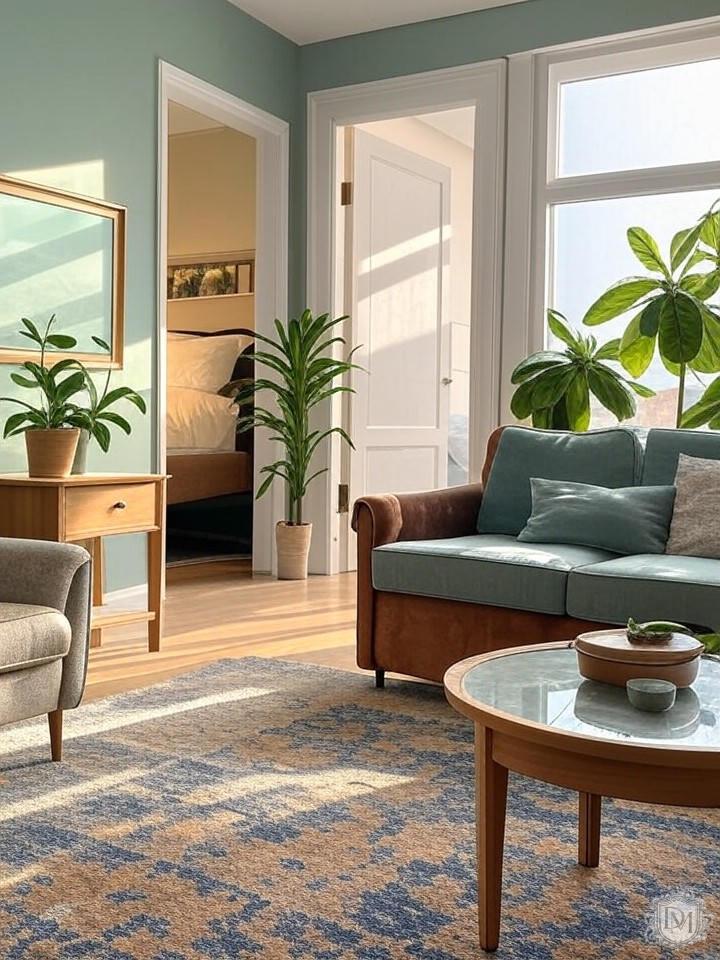 Цветовые палитры интерьера двухкомнатной квартиры с растениями