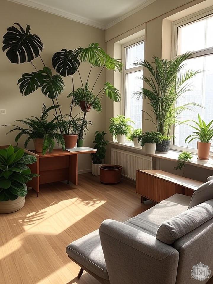 Системы хранения с интеграцией растений в двухкомнатной квартире