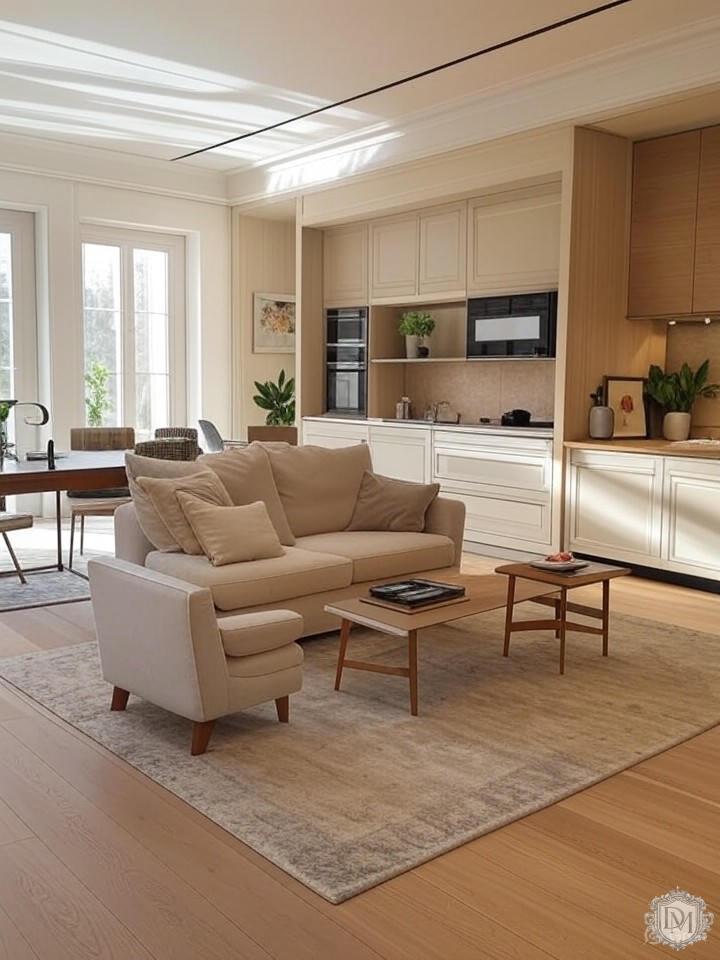 Дизайн кухни-гостиной в квартире на Тверской